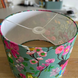 SIZE L ONLY Handmade Drum Lamp shades Floral Drum Lampshades Birds And Blooms Colorful Lampshade Pink Birds Chinoiserie image 4