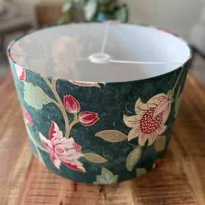 Handmade Drum Lamp shades Floral Drum Lampshades Red flowers Colorful Lampshade Red and Green lampshade Green lampshade image 4