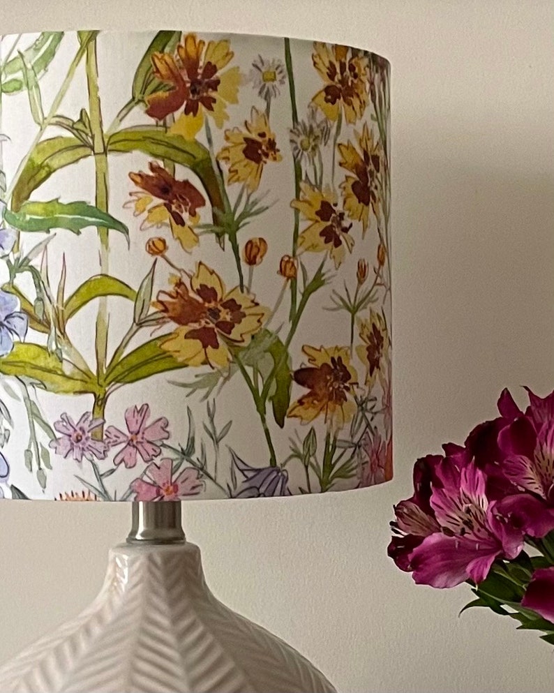 Handmade Drum Lamp shades Floral Drum Lampshades Romantic Colorful Lampshade Floral Flowers image 2