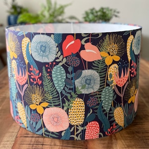 SIZE L ONLY Handmade Drum Lamp shades Floral Drum Lampshades Jungle Colorful Lampshade Anthurium Fern Naïve image 3