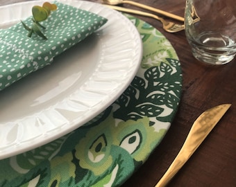 Charger Plates - Place Mats - Sousplats - Removable Fabric Covers - Washable Fabric Covers - Table Decor - Table Setting - Tablescape