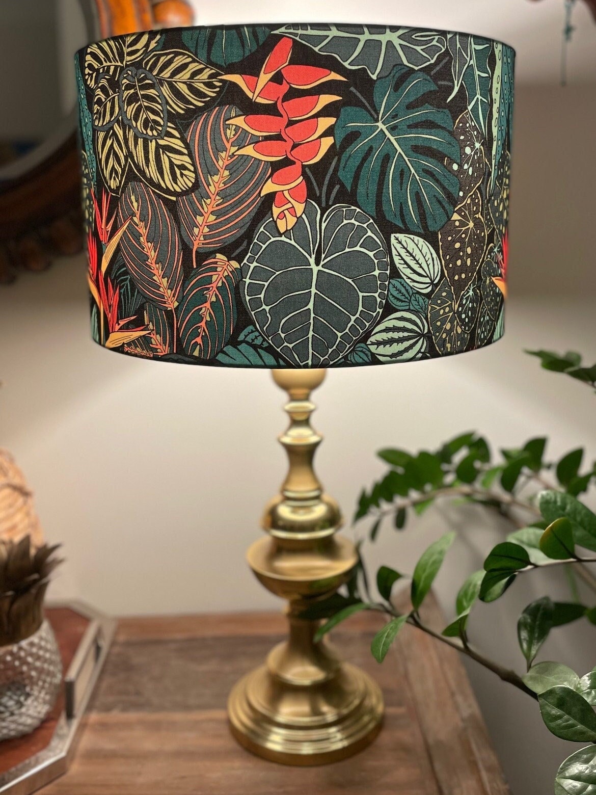 SIZE L ONLY - Jungle Lampshade - Handmade Drum Lampshades - Floral Drum Lampshades - Tropical Lamp Shades - Colorful Shade - Heliconia