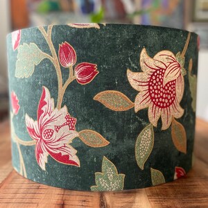 Handmade Drum Lamp shades Floral Drum Lampshades Red flowers Colorful Lampshade Red and Green lampshade Green lampshade image 3