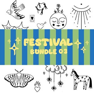 Festival Temporary Tattoo Bundle 03 | Boho Fineline Tattoos | Summer Party | Small Vintage Tattoo Bundle
