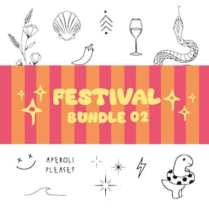 Festival Temporary Tattoo Bundle 02 | Boho Fineline Tattoos | Summer Party | Small Vintage Tattoo Bundle