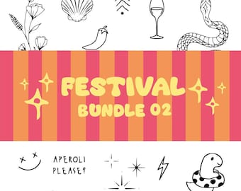 Festival Temporary Tattoo Bundle 02 | Boho Fineline Tattoos | Summer Party | Small Vintage Tattoo Bundle