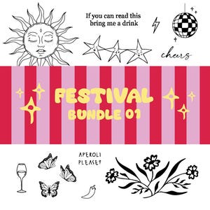 Festival Temporary Tattoo Bundle 01 | Minimal Fine Line Tattoos | Summer Party | Small Tattoo Bundle
