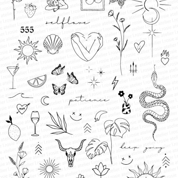 48 Fineline Temporary Tattoos pinterest tiny Flashes boho inspiration summer sheet temporäre Tattoos Tiny Sticker Arm