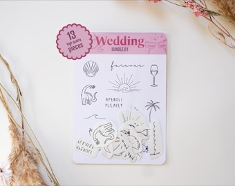 Wedding Tattoos Bundle 01 | JGA Bachelorette Guest Party Fun Gift Temporary Tattoos Adhesive Tattoos Minimal Fineline Guest Small Tattoo Bundle