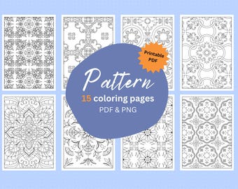 Coloring pages for adults, Coloring Pages Mandala Pattern, Portuguese Tiles, pdf png coloring pages, Instant Download, Digital Coloring Pages