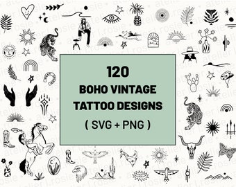 Boho Tattoo Illustrations | Tattoo svg bundle | Boho Design | Vintage svg | Illustrations | svg Cricut | SVG Files | Sun | Western Boho
