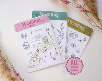 All Wedding Tattoo Bundles | JGA Bachelorette Guest Party Fun Gift Temporary Tattoos Adhesive Tattoos Minimal Fineline Guest Small Tattoo Bundle
