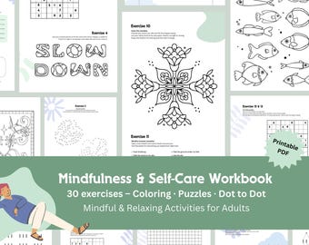 Mindfulness Selfcare Workbook Printable – Outdoor Activity Book PDF with Coloring Pages, Puzzles, Mandalas & Self Care Exercises for Adults