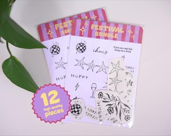 Festival Temporary Tattoo Bundle 01 | Minimal Fine Line Tattoos | Summer Party | Small Tattoo Bundle