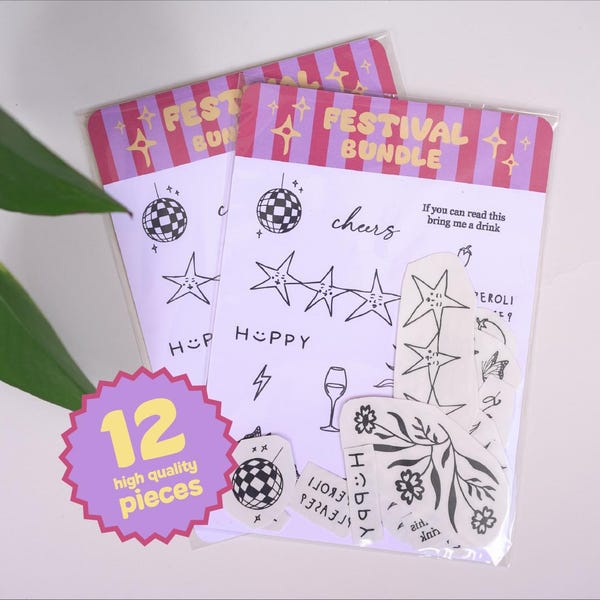 Festival Temporary Tattoo Bundle 01 | Minimal Fine Line Tattoos | Summer Party | Small Tattoo Bundle