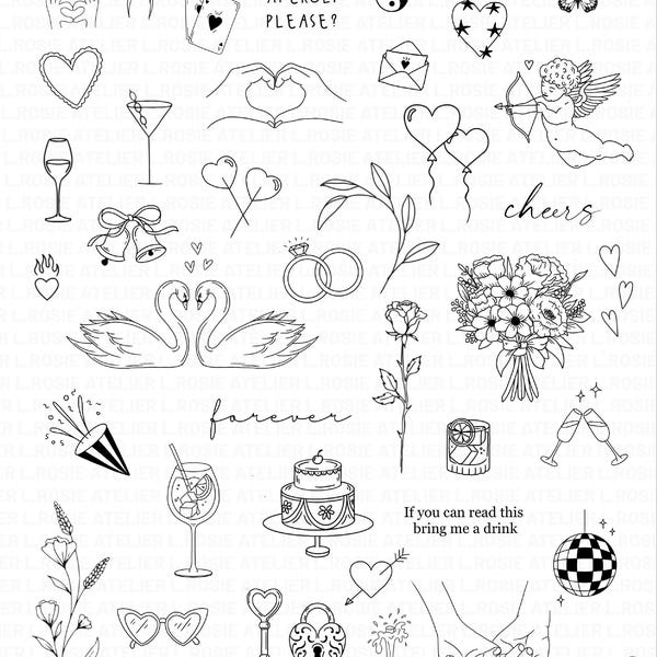 Wedding Temporary Tattoos - Wedding Tattoos - Wedding Tattoos - Bachelorette Party - Stag Do - Fineline Thin Tattoos as a Gift