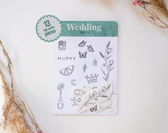 Wedding Tattoos Bundle 02 | JGA Bachelorette Guest Party Fun Gift Temporary Tattoos Adhesive Tattoos Minimal Fineline Guest Small Tattoo Bundle