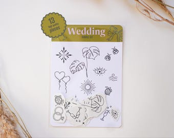Wedding Tattoos Bundle 03 | JGA Bachelorette Guest Party Fun Gift Temporary Tattoos Adhesive Tattoos Minimal Fineline Guest Small Tattoo Bundle