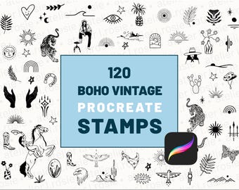 Boho Tattoo Procreate Stamps Brushset Vintage Brushes Design Mindfulness Yoga Western Social Media Kit Assets Wedding Minimalist Elements