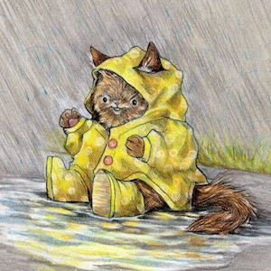 Rainy Day Kitty (Original Colored Pencil Drawing)