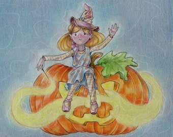 Halloween Queen (dessin original au crayon de couleur)