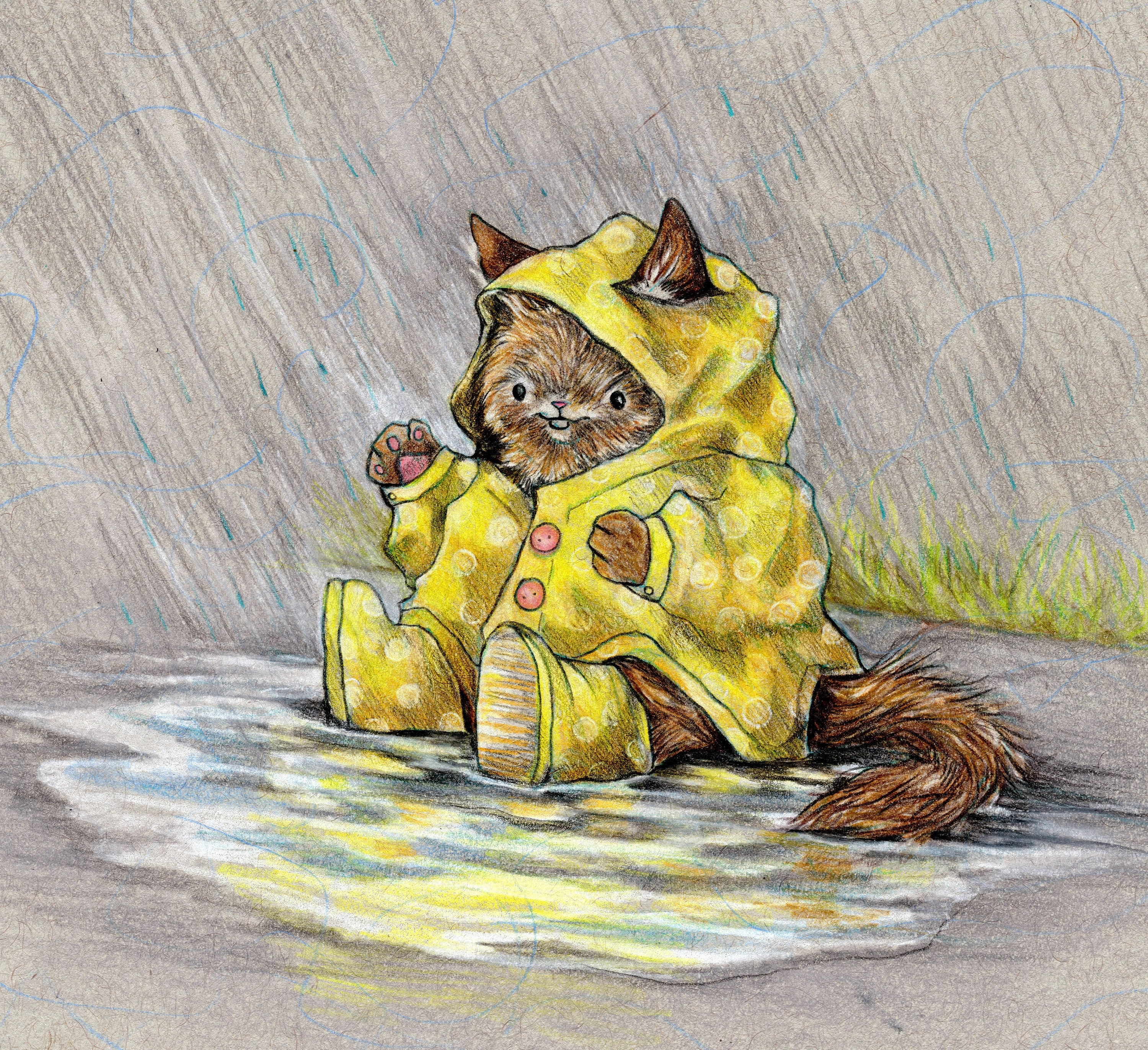 Rainy Day Kitty (original Colored Pencil Drawing) - Etsy