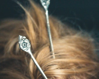 Rose of Death Hair Pin  6 Inch White Brass Hair Accessory, Handcrafted in Small Batches, Symbolizing Transformation and Renewal