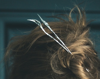 White Brass Fish Bone  6 Inch Hair Pins: Viking Elegance with a Touch of the Macabre