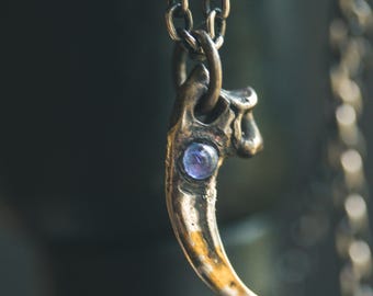 Peregrine Falcon Talon Pendant, Sterling Silver, Keum-Boo Gold, Tanzanite Cabochon Talisman