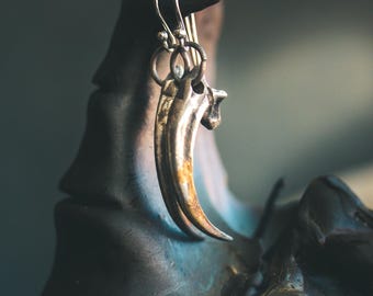 Raven Talon Earrings, Sterling Silver &amp; 23.5K Gold Tip, Occult Gothic Jewelry, Witchy Gift, Psychopomp Talisman, Single or Pair
