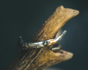 Sterling Silver Thorn Ring • Green Rose-Cut Diamond, Lost-Wax Cast, Adjustable Talisman
