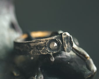 Coffin Nail Ring | Rose-Cut White Diamond | Sterling Silver & 23.5K Gold Keum-boo | Banishing Talisman | Occult Ring | Handmade NYC