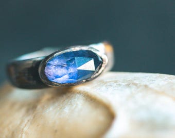 Mixed Metals Stirrup Ring with Rose-Cut Tanzanite Limited Edition Sterling Silver and 23.5K Gold Accent