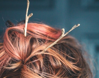 Apple Blossom Hair Pins – White Brass | Cast from a Winter Branch in Vermont