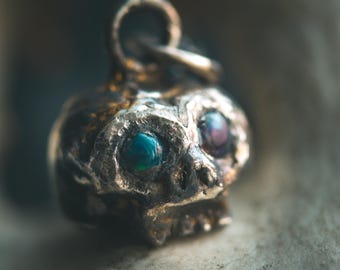 Skull Charm | Cabochon Black Opal | Recycled Silver | 23.5K Gold Keum-Boo | Memento Mori