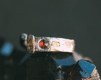 Coffin Nail Ring with Almandine Garnet — A Banishing Talisman | Sterling Silver & 23.5K Gold