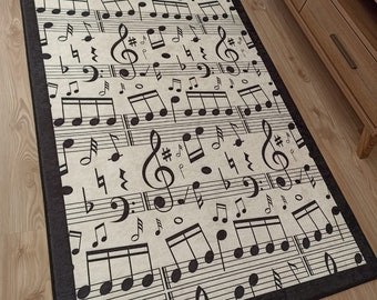 Alfombra lavable antideslizante/alfombra con estampado de notas musicales/alfombrilla