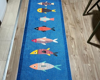 Alfombra/tapete de cocina antideslizante lavable a máquina con diseño de peces