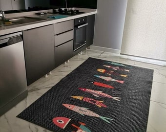 Alfombra/tapete de cocina antideslizante lavable a máquina con diseño de peces