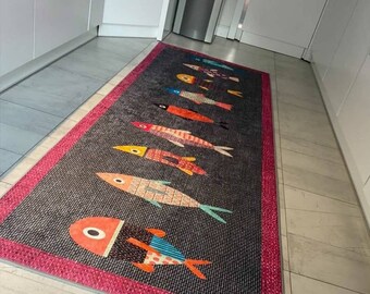 Fish Decorative machine washable Non-Slip Kitchen Rug/Mat