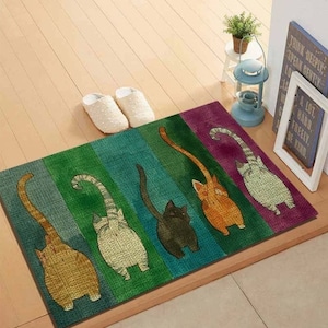 Cat decorated mat / Machine washable non-slip floor carpet