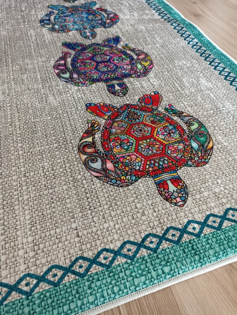 Turtle Kitchen Rug Turtle Pattern Kitchen Rug - Machine Washable Kitchen Rug - Non Slip ...