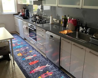 Alfombra/tapete de cocina antideslizante lavable a máquina con diseño de peces