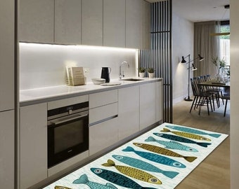 Alfombra/tapete de cocina antideslizante lavable a máquina con diseño de peces