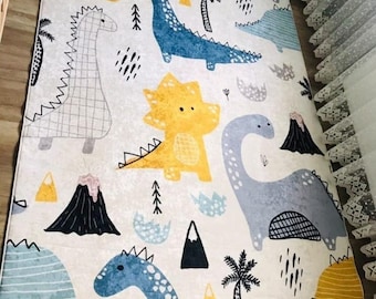 Dinosaur play rug/Dinosaurs world kids room rug/Non-slip leather sole/Machine washable