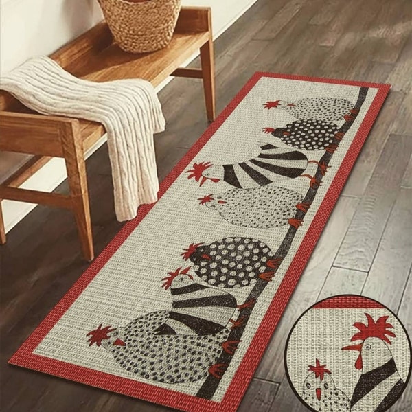 Chicken Decor Kitchen Dining Room Runner Rug / Mat Non-Skid Machine Washable/ Mat/Kitchen Rug