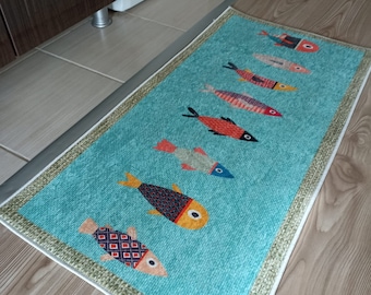 Alfombra/tapete de cocina antideslizante lavable a máquina con diseño de peces