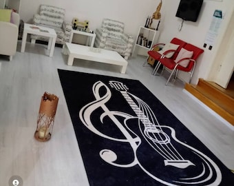 Alfombra decorativa con patrón de guitarra / alfombra lavable a máquina antideslizante