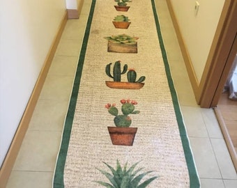 Cactus Pattern Hallway carpet /Machine Washable Rug -/Non Slip Kitchen Carpet/Decorative Mat