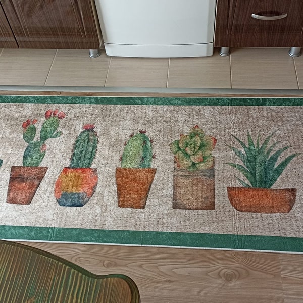 Cactus Pattern Rug /Machine Washable Rug -/Non Slip Kitchen Carpet/Decorative Mat